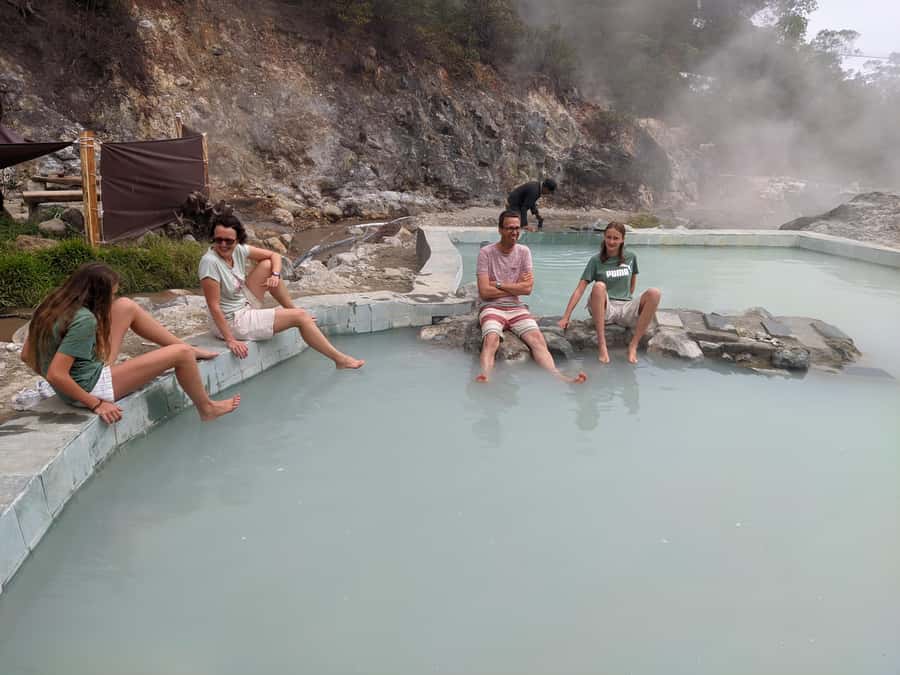 Bandung: White Crater, Scenic Tea Plantations & Hot Spring - Crossing the Long Suspension Bridge