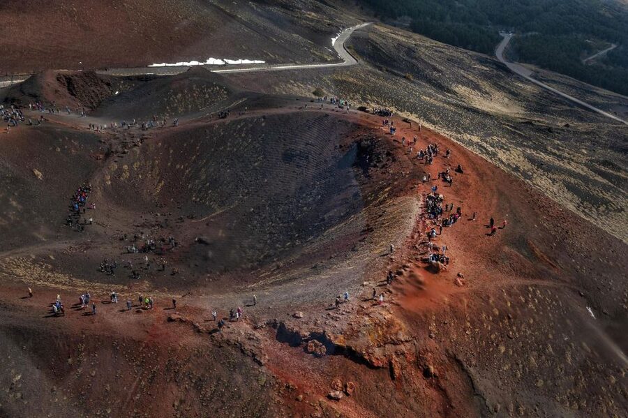 Fiumefreddo: Group Flight Helicopter Tour over Etna - Descending toward Rifugio Sapienza