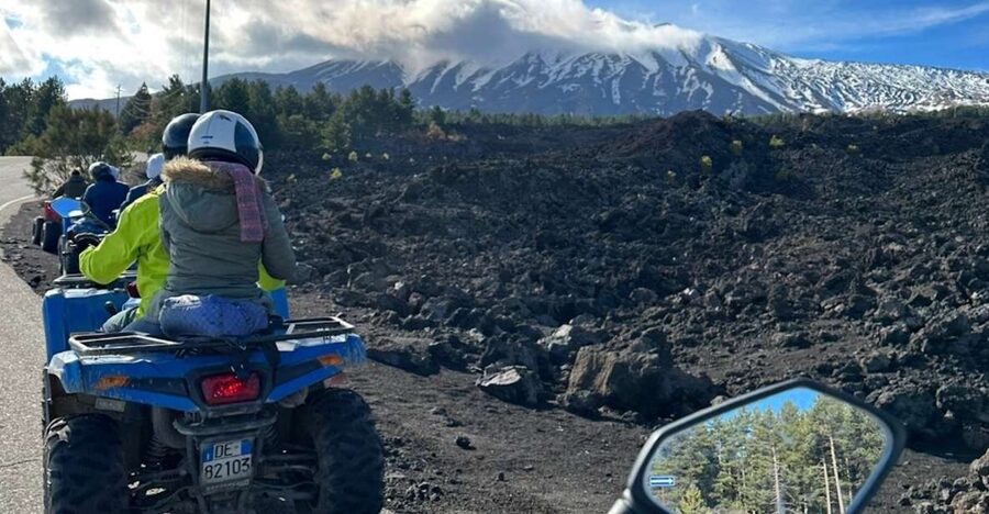 From Motta Camastra: Mount Etna & Alcantara Gorges Quad Tour - Walking into a lava flow cave
