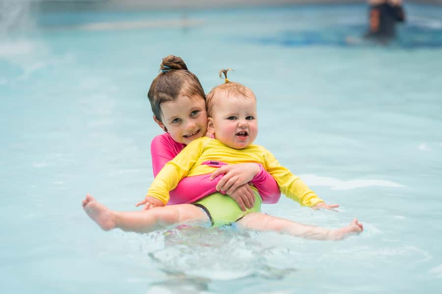 Geothermal and Freshwater Combo Family Pools in New Zealand - The 33°C freshwater pool and mini hydro slide