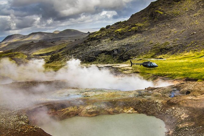 Helicopter Flight Over Geothermal Landscapes from Reykjavik - Flying over craters, lava, and geothermal steam
