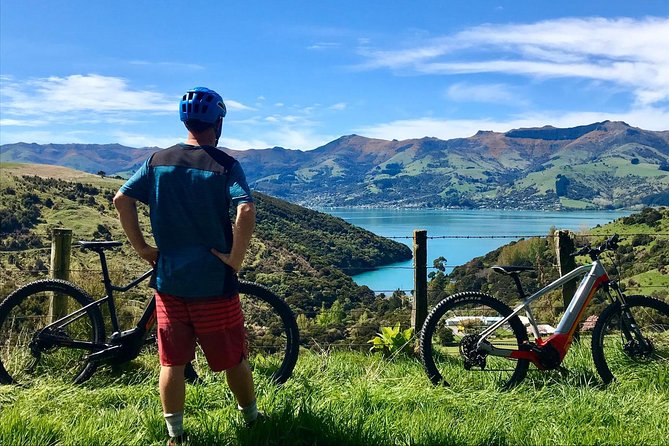 Lava Loop- Guided electric mountain bike tour in Akaroa - The climb above Akaroa Harbour