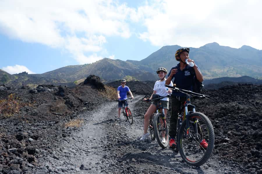 Mount Batur: Black Lava Cycling Tour w/ Natural Hot Spring - The temple and Lake Batur viewpoint
