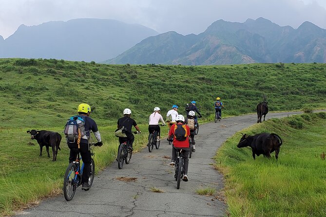 Private E-MTB guided cycling around Mt. Aso volcano & grasslands - Kusa no Michi and the route once used by ascetics