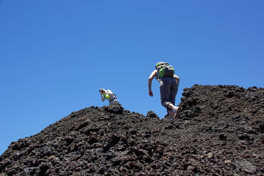 Réunion: Piton de la Fournaise Volcano off trail Hike - Crossing the Fouqué Enclosure on rough lava