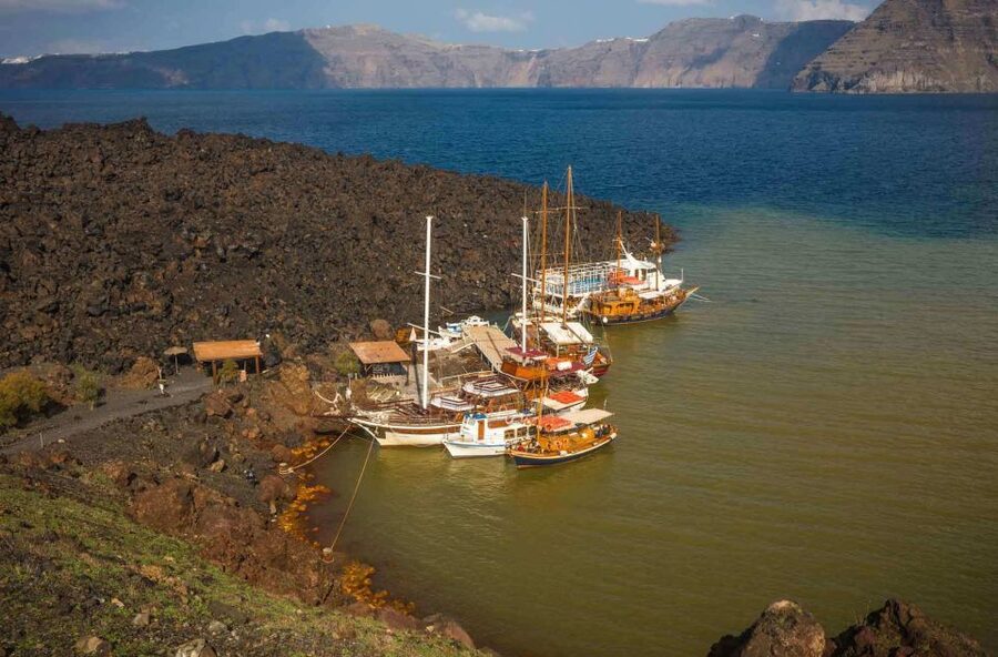 Santorini: Thirassia Islands and Volcano Guided Cruise - Walking into the crater on Nea Kameni