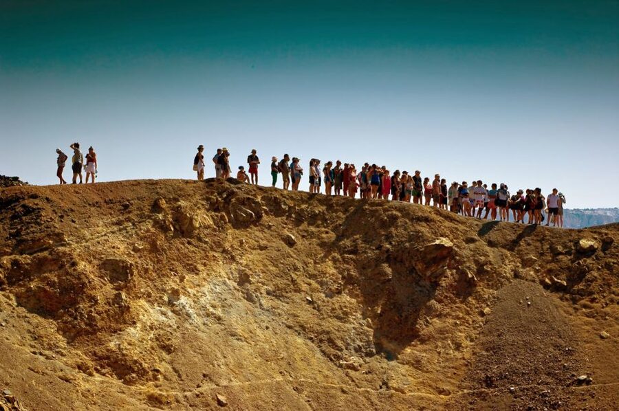 Santorini: Thirassia Islands and Volcano Guided Cruise - Swimming at Palea Kameni’s hot springs