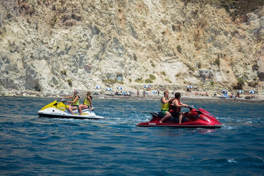 Santorini:Volcanic Beaches Cruise With Jet Ski - The route from St. George Beach to the volcanic coast